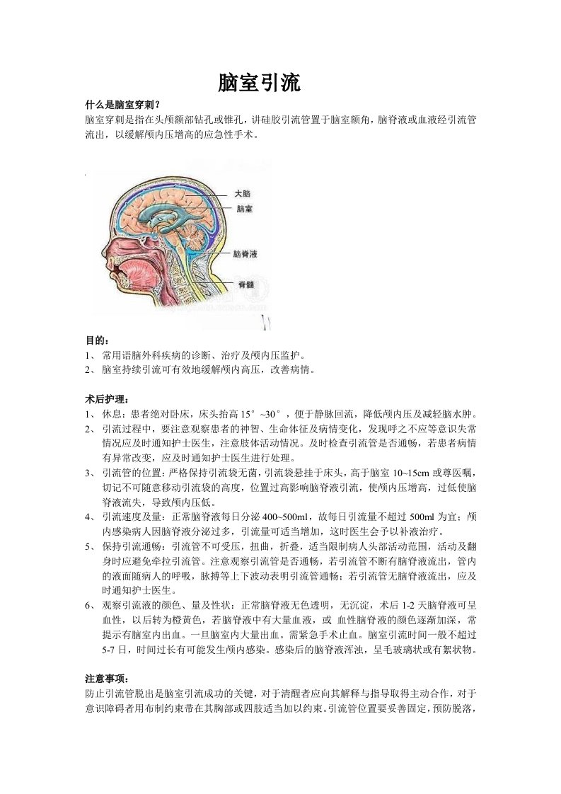 脑室参考资料引流的健康宣教