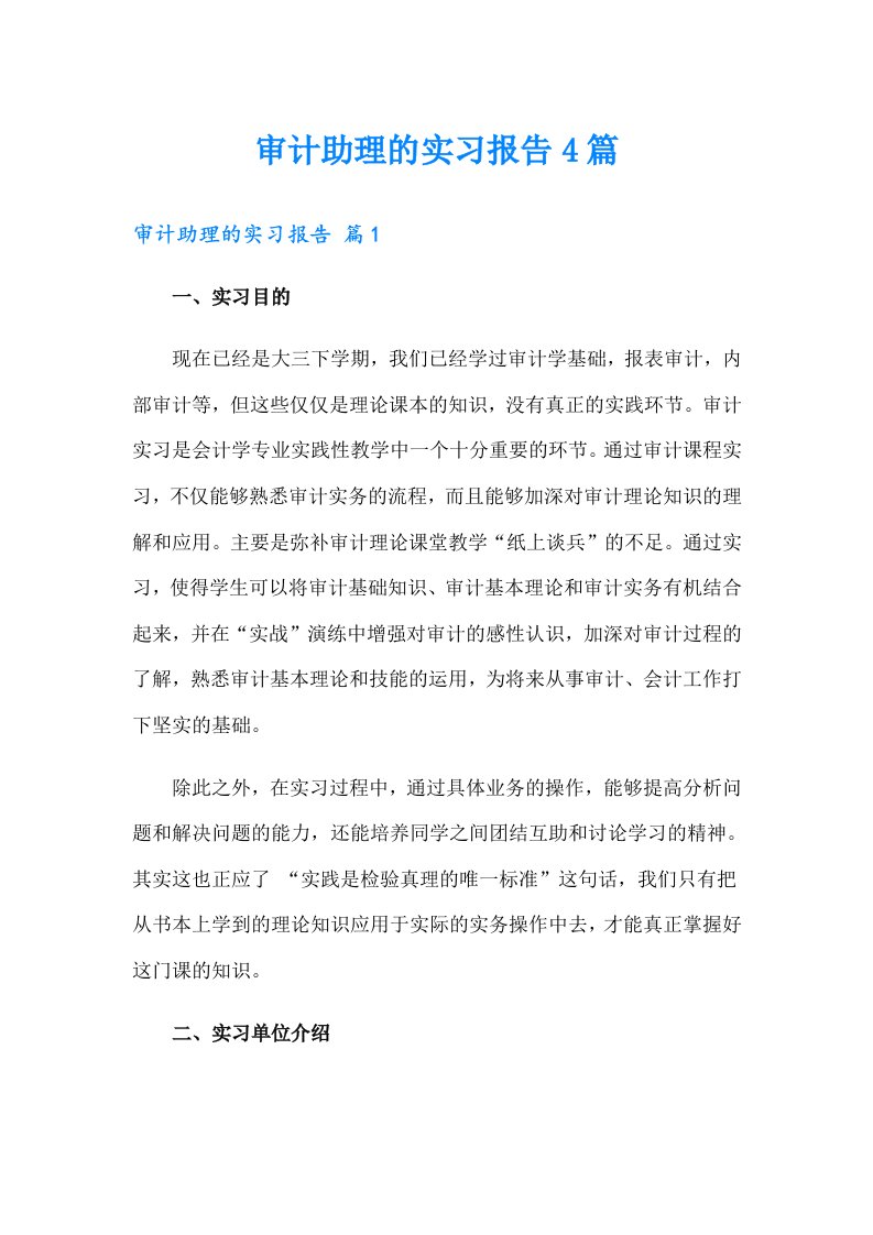 审计助理的实习报告4篇