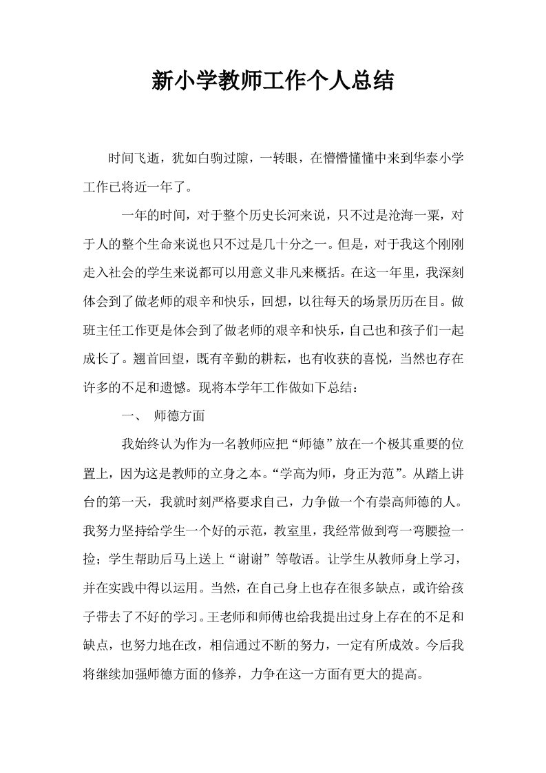 新小学教师工作个人总结