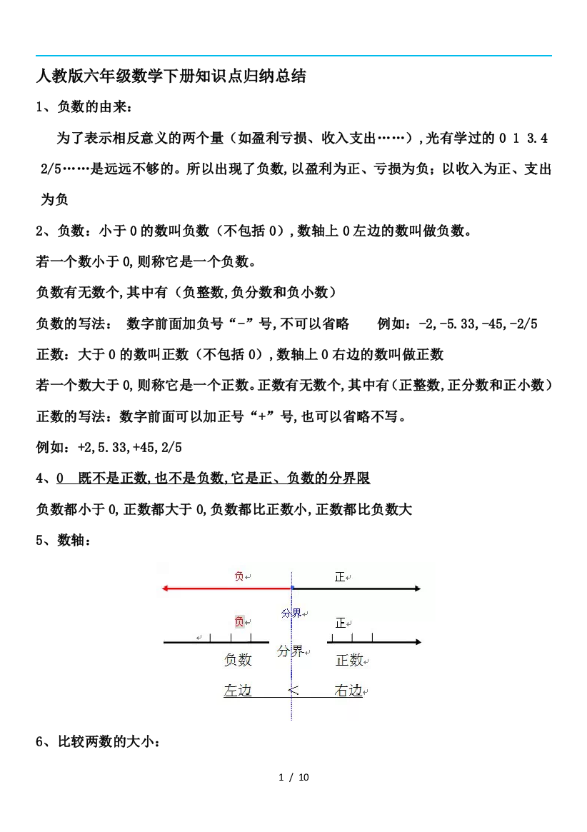 人教版六年级数学下册知识点归纳总结