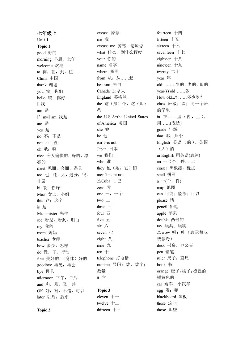 仁爱版初中英语单词分册汇总[整理版]