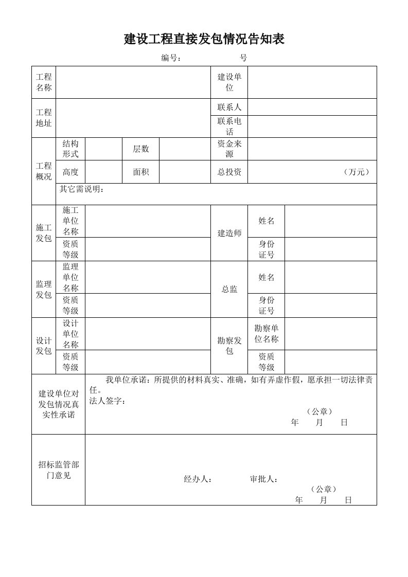 建设工程直接发包情况告知表