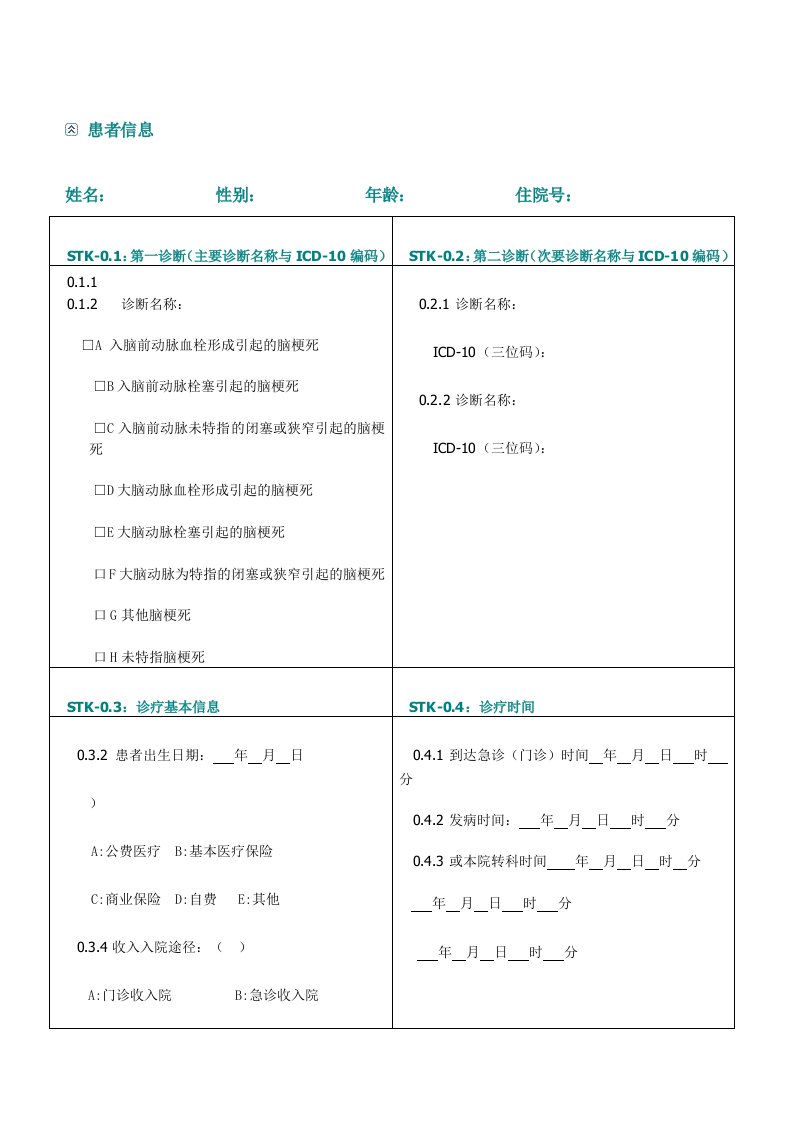 脑梗死质量控制关键指标