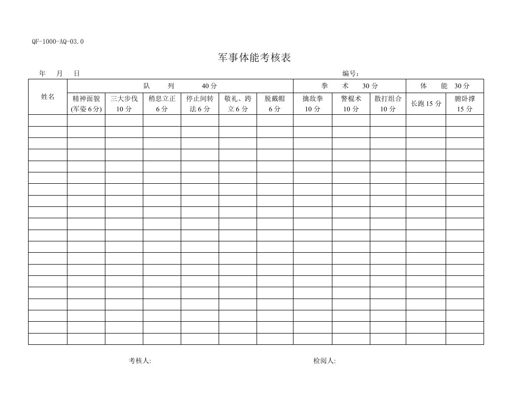 QF-1000-AQ-03.0军事体能考核表