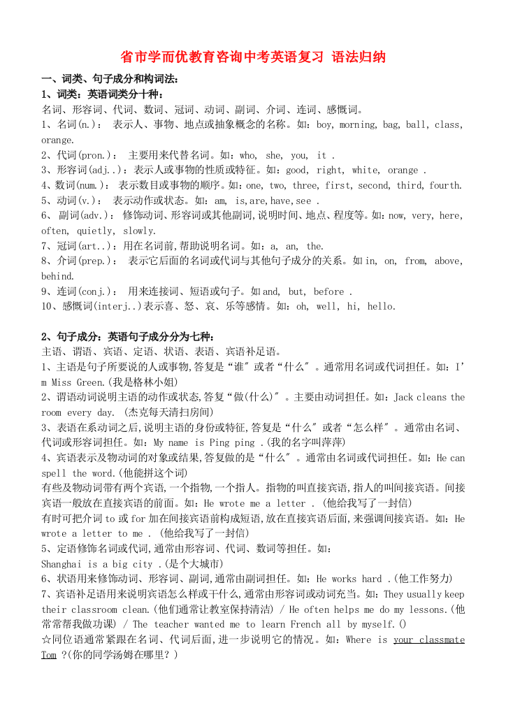 山东省济宁市学而优教育咨询有限公司2013年中考英语复习语法归纳