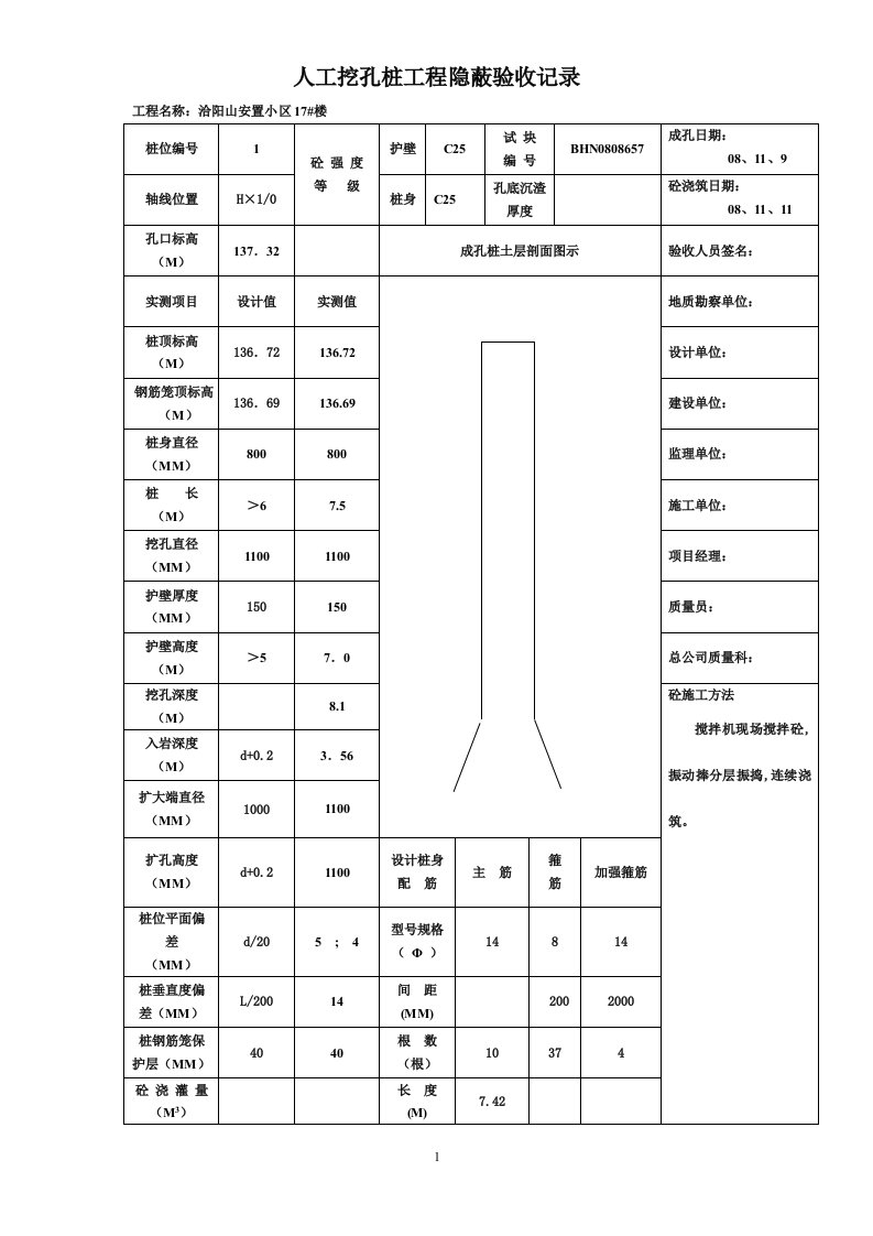 17楼人工挖孔桩工程隐蔽验收记录