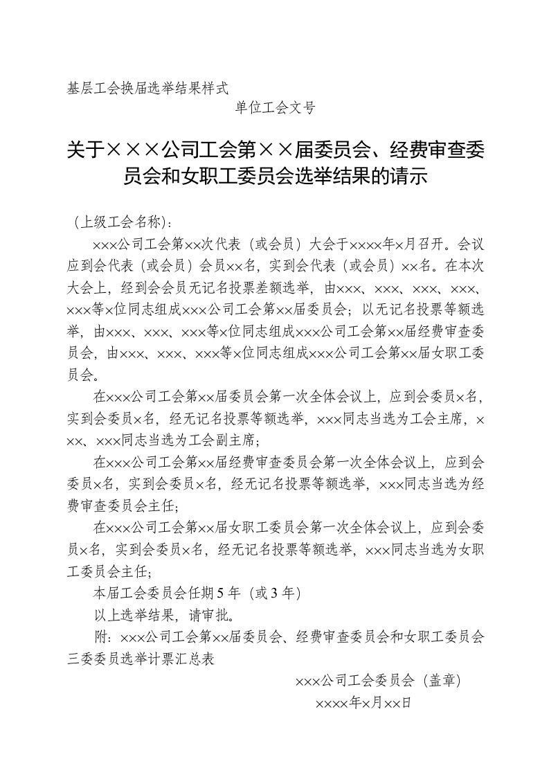 基层工会换届选举结果样式