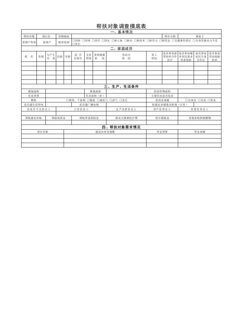 帮扶对象调查摸底表