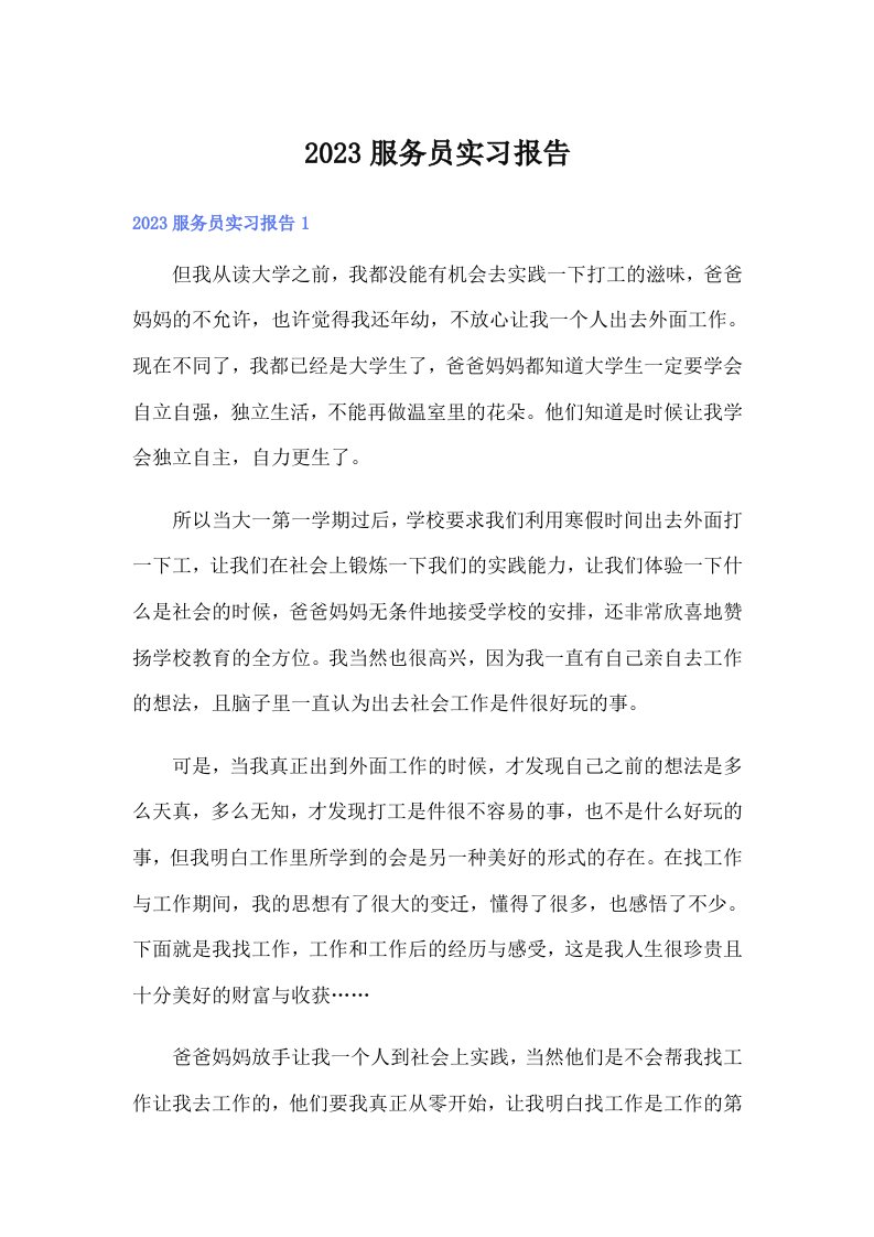 （精选）2023服务员实习报告