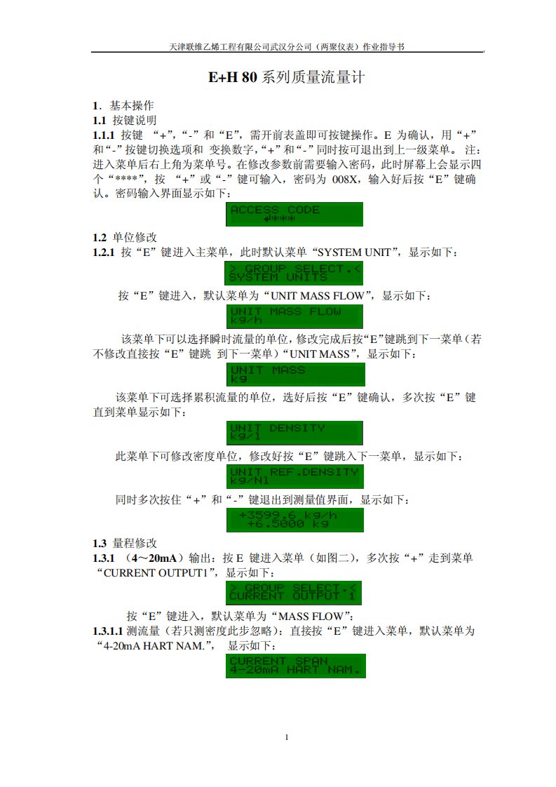 E+H80系列质量流量计作业指导书