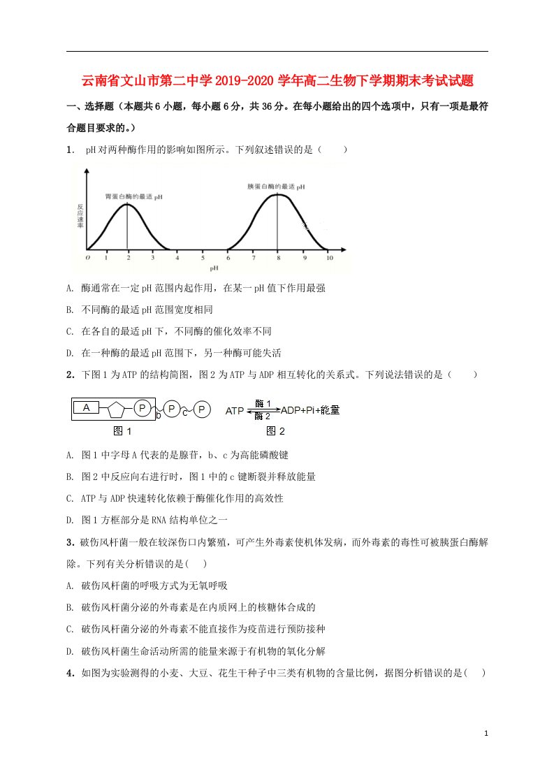 云南省文山市第二中学2019_2020学年高二生物下学期期末考试试题