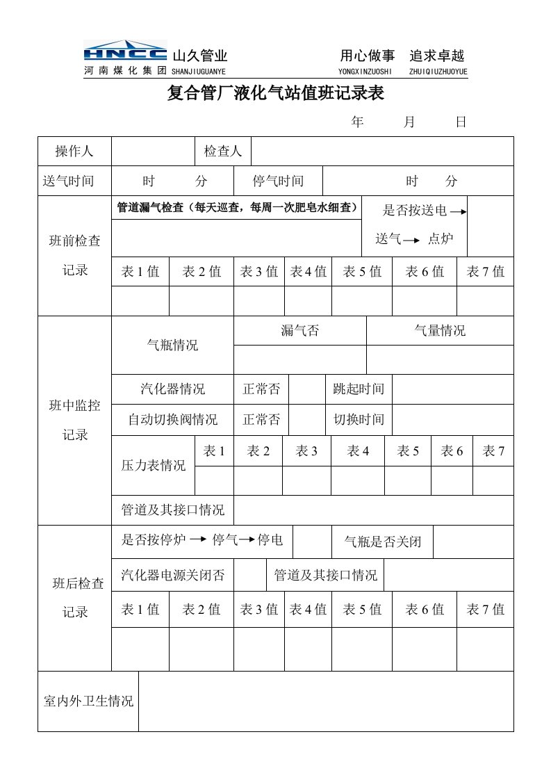 液化气站值班记录表