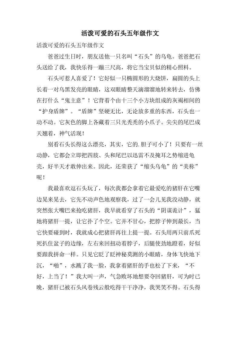 活泼可爱的石头五年级作文