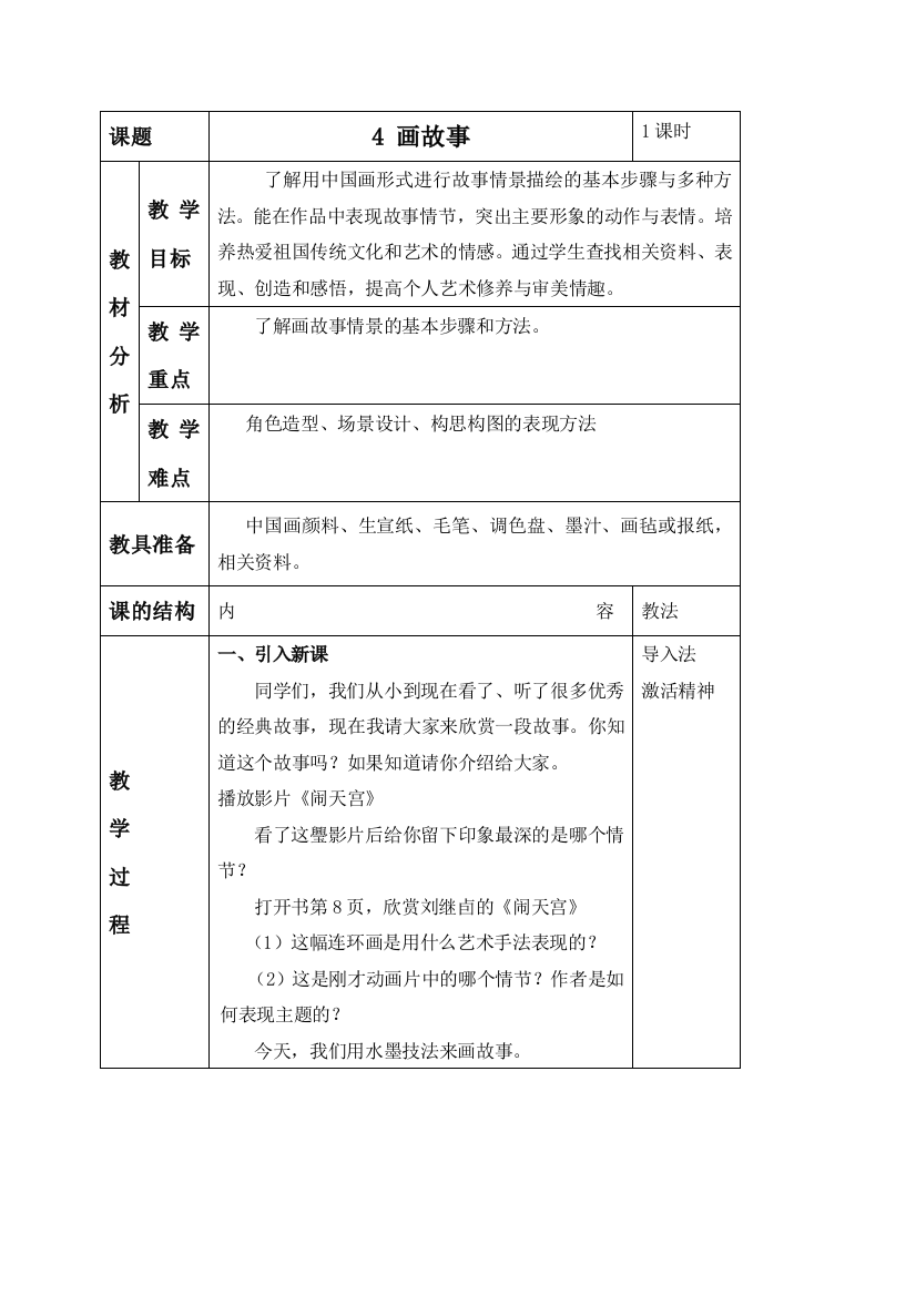 人美版六年级美术下册教案画故事