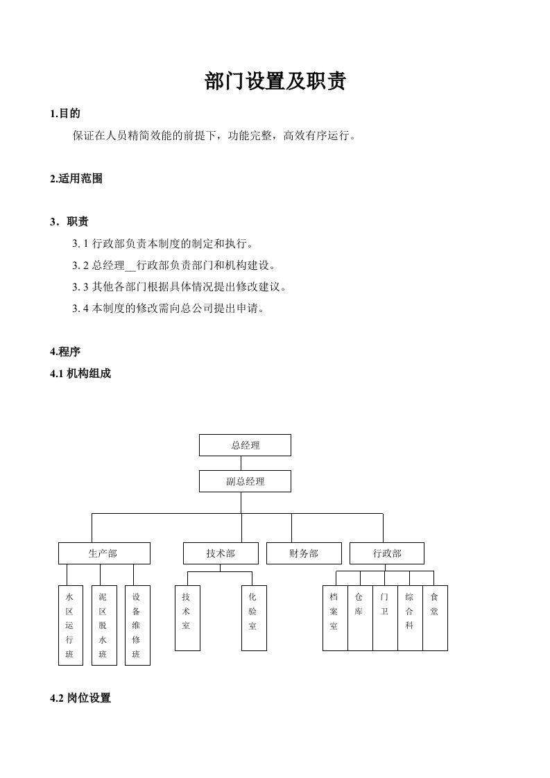 污水处理厂部门设置及职责