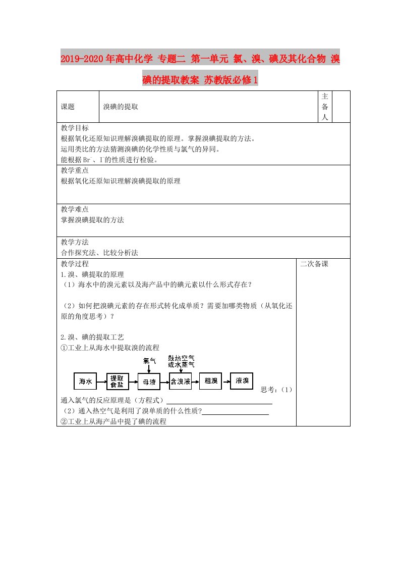 2019-2020年高中化学