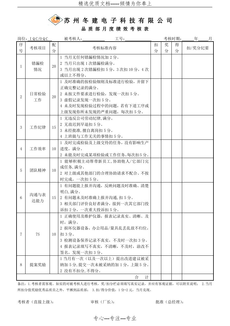 品质部KPI考核表(共8页)