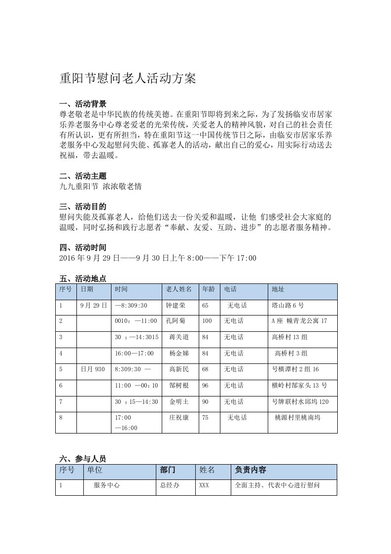 重阳节慰问老人活动方案