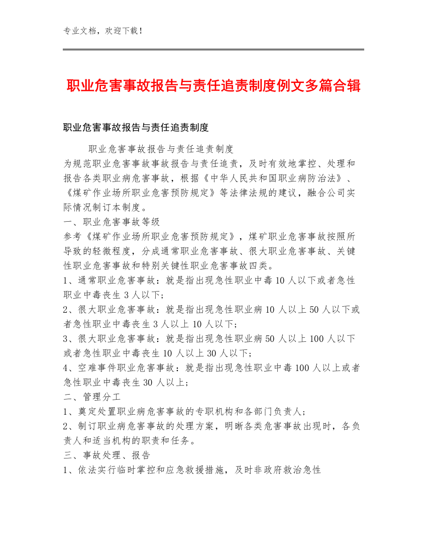 职业危害事故报告与责任追责制度例文多篇合辑