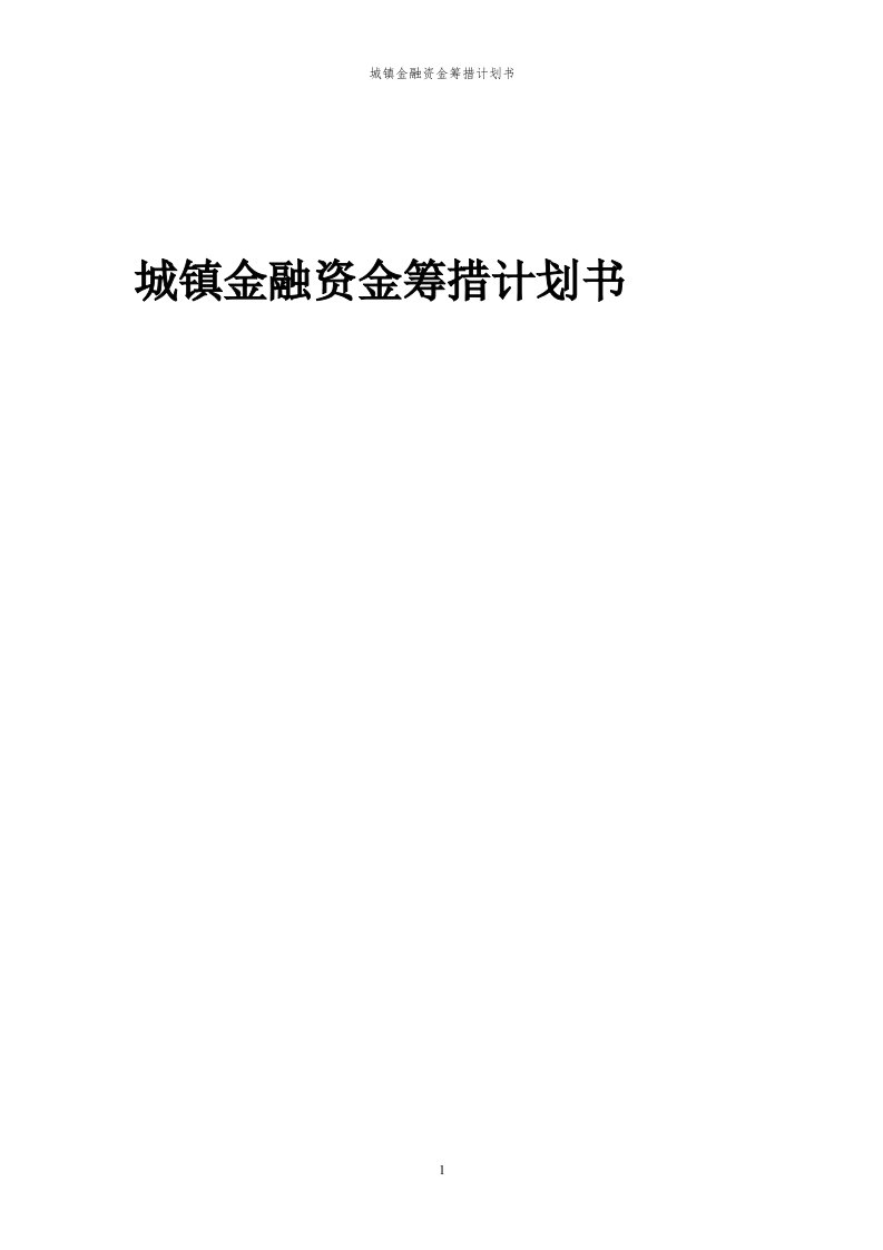 2024年城镇金融项目资金筹措计划书代可行性研究报告