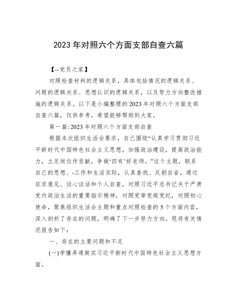 2023年对照六个方面支部自查六篇