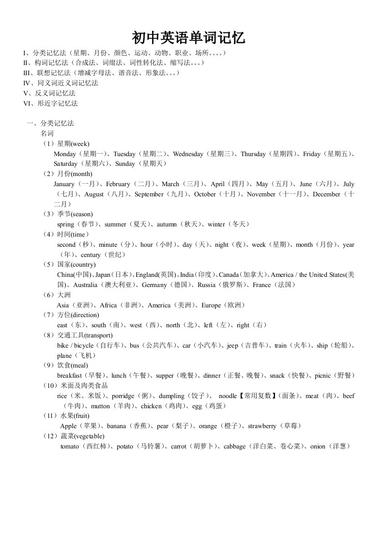 初中英语单词联想、趣味、词根法、谐音法、组合法记忆