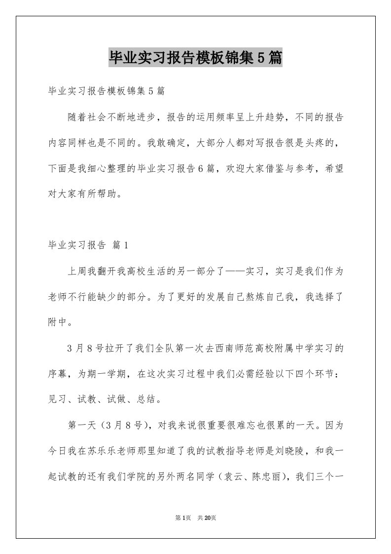 毕业实习报告模板锦集5篇例文