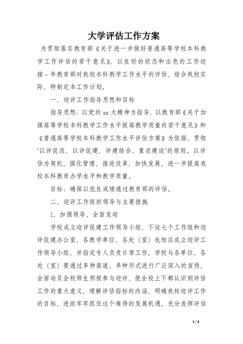 大学评估工作方案