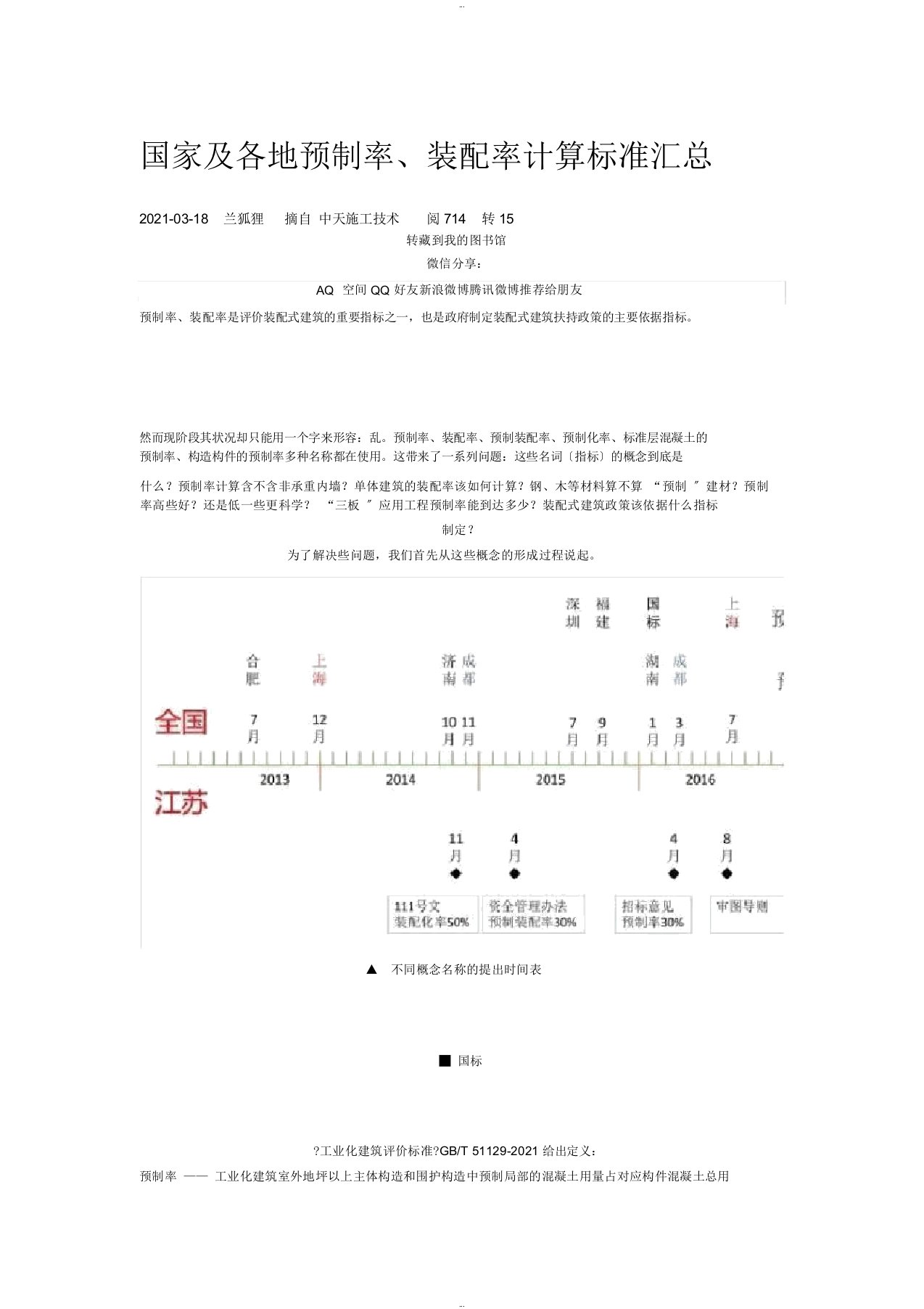 国家与各地预制率、装配率计算标准汇总