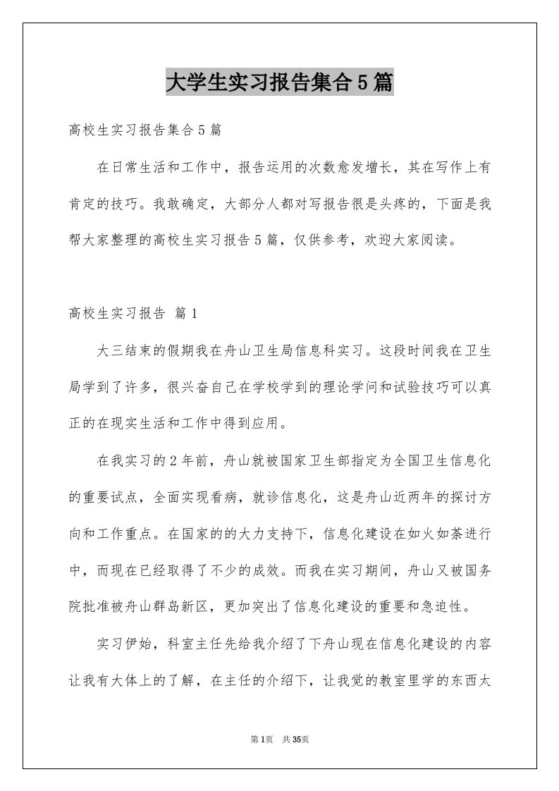 大学生实习报告集合5篇例文