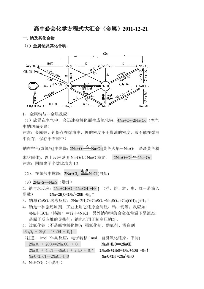 高三必会化学方程式大汇合金属