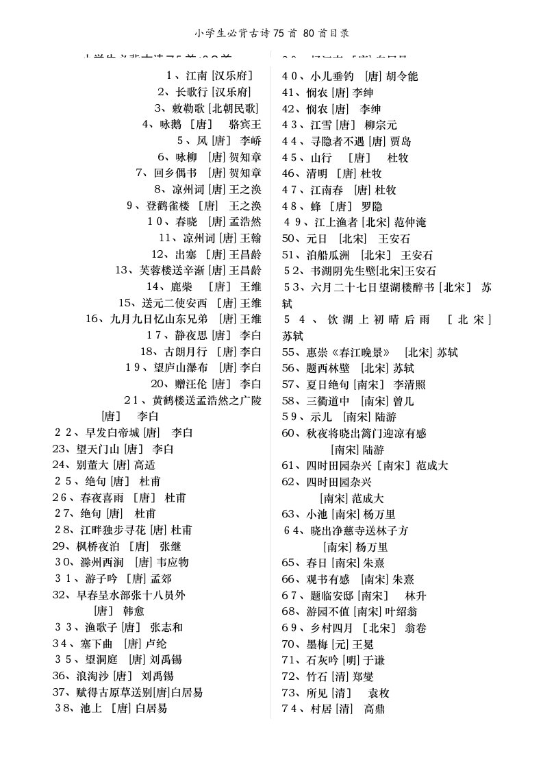 小学生必背古诗75首