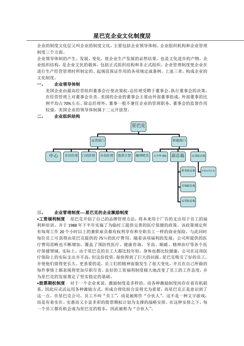 星巴克企业文化制度层