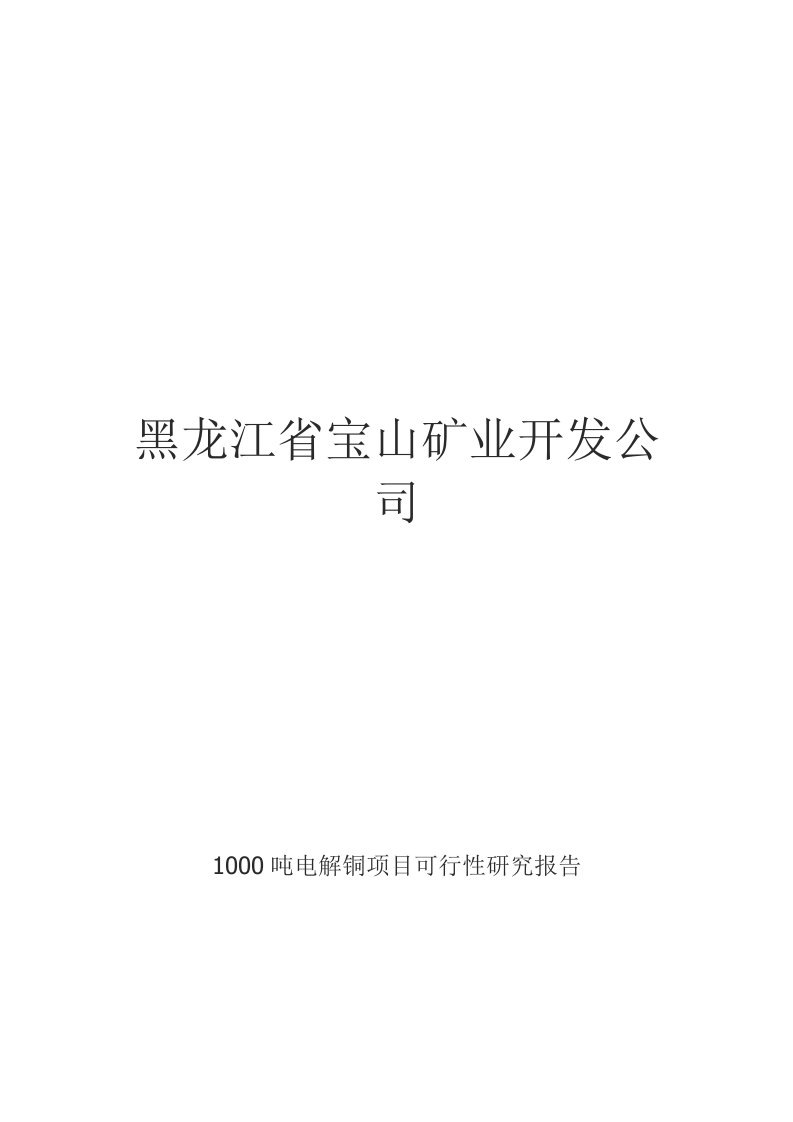 黑龙江省宝山矿业开发公司电解铜项目可行性研究报告