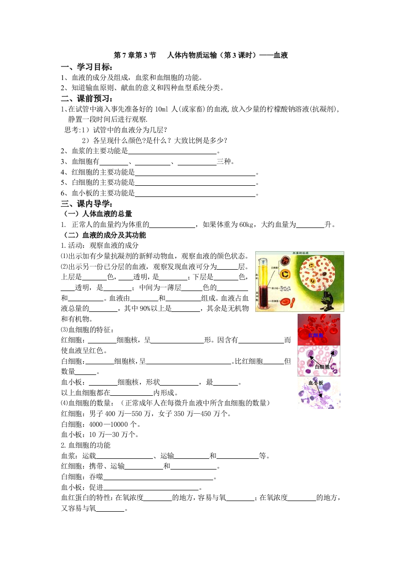 科学73人体内的物质运输时学案华师大八上