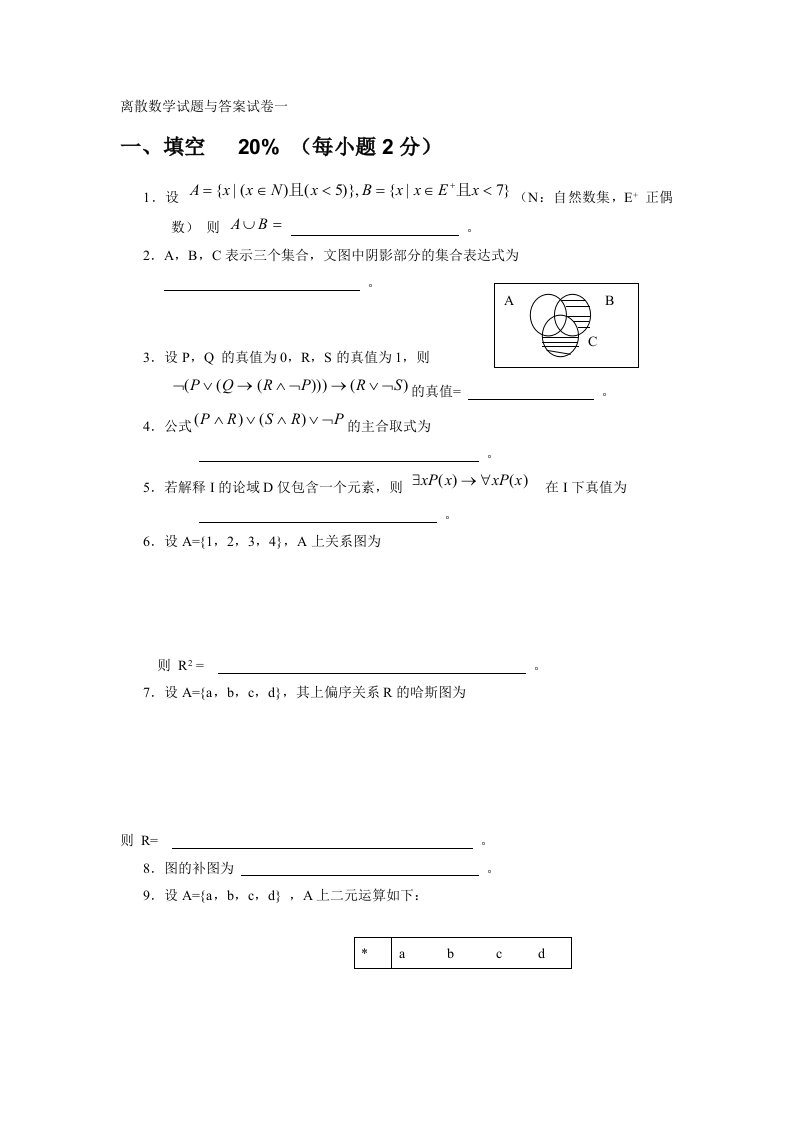 离散数学考试卷及问题详解