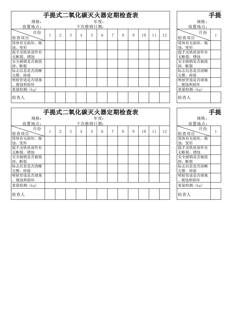 二氧化碳灭火器检查表