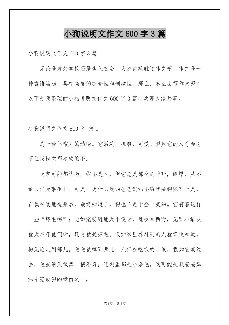 小狗说明文作文600字3篇