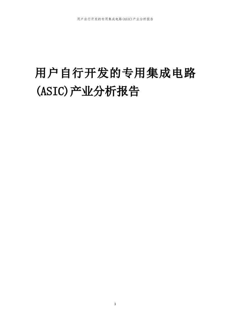 用户自行开发的专用集成电路(ASIC)产业分析报告