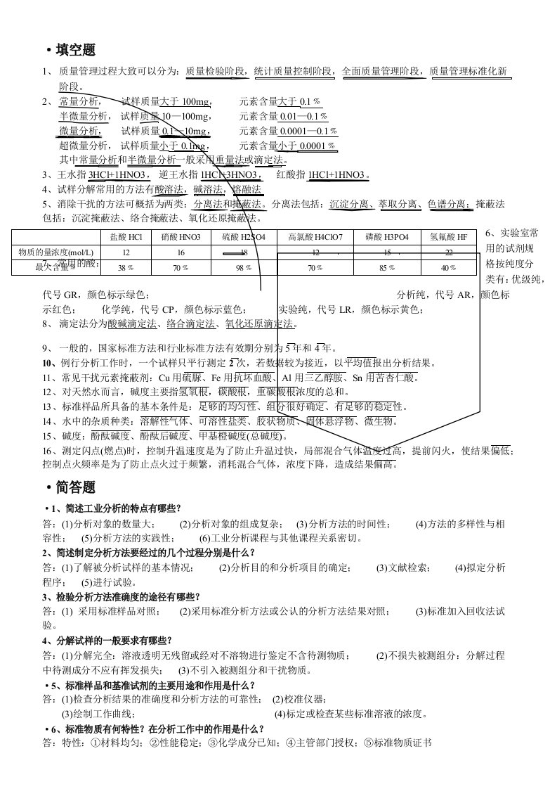 工业分析复习资料