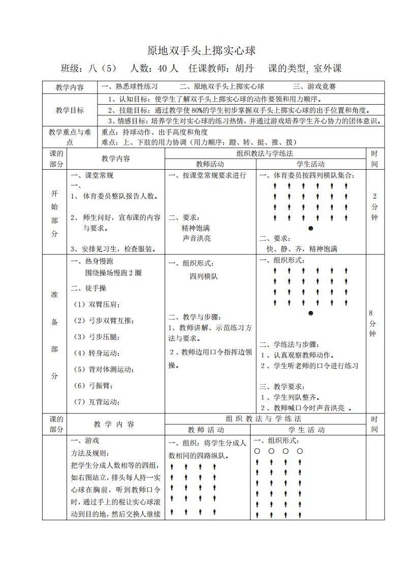 原地双手头上掷实心球教案