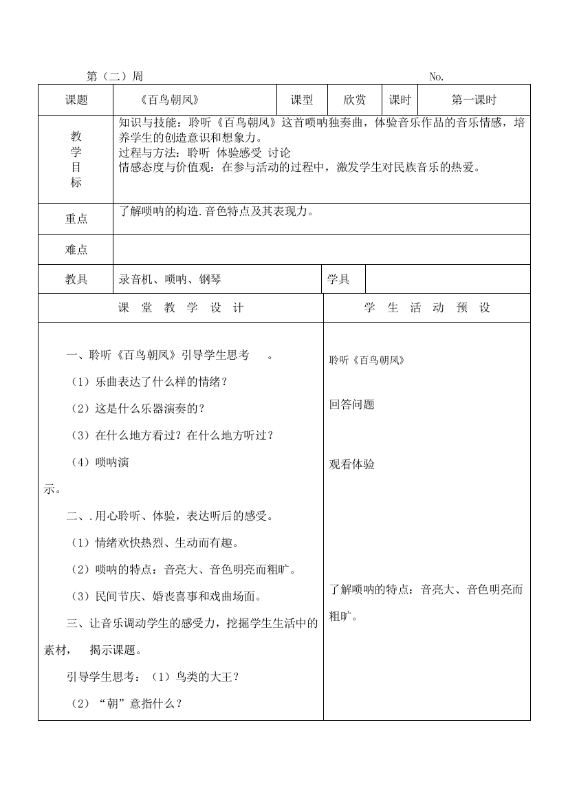 六年级音乐下册第一周教案