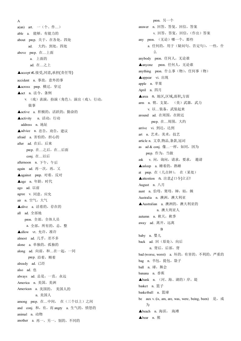 2011年英语中考单词全【新课标】