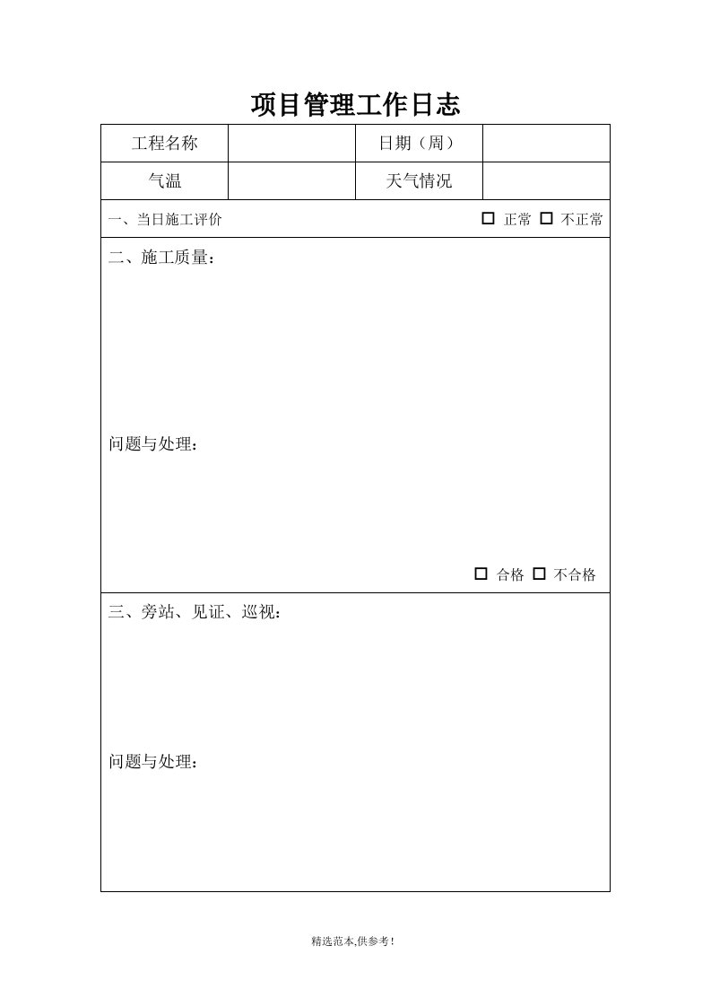 项目经理管理工作日志