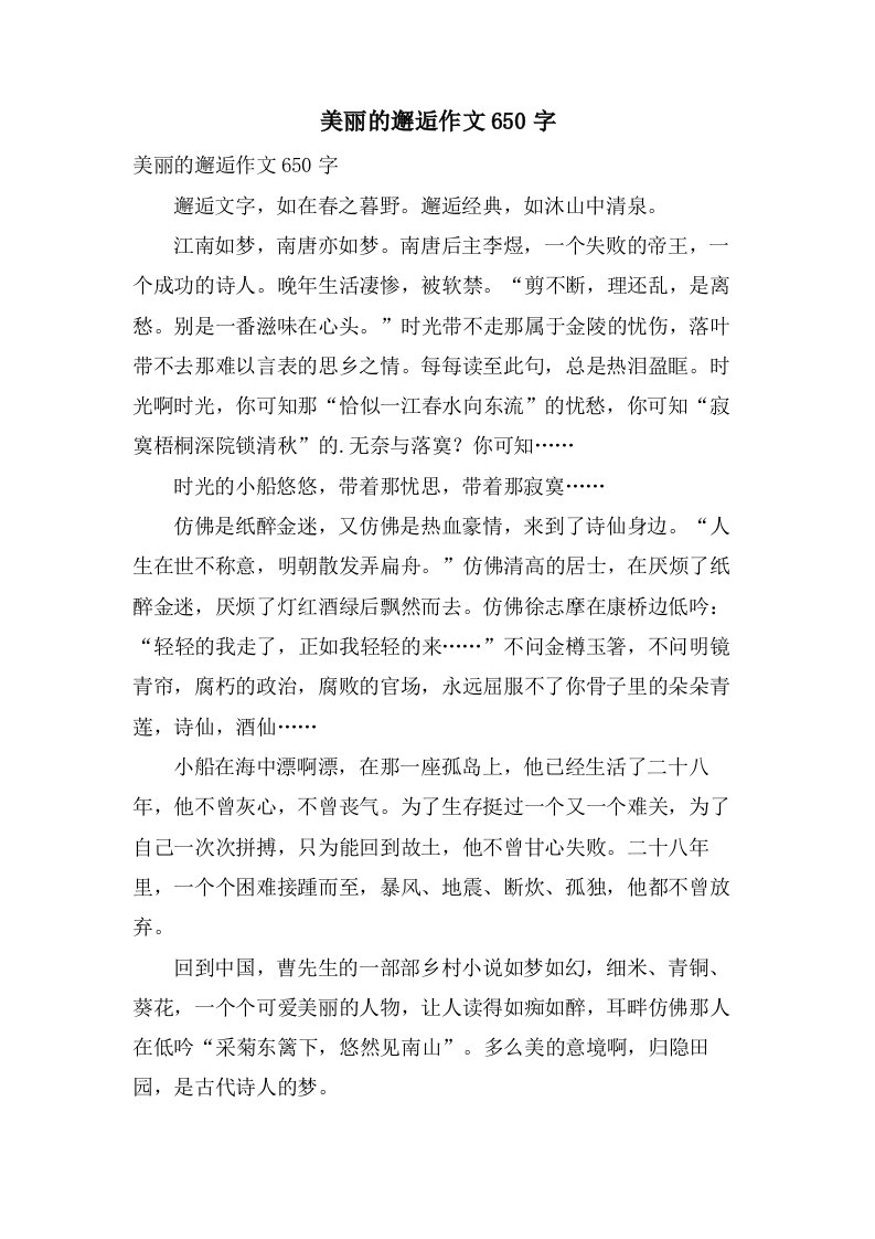 美丽的邂逅作文650字