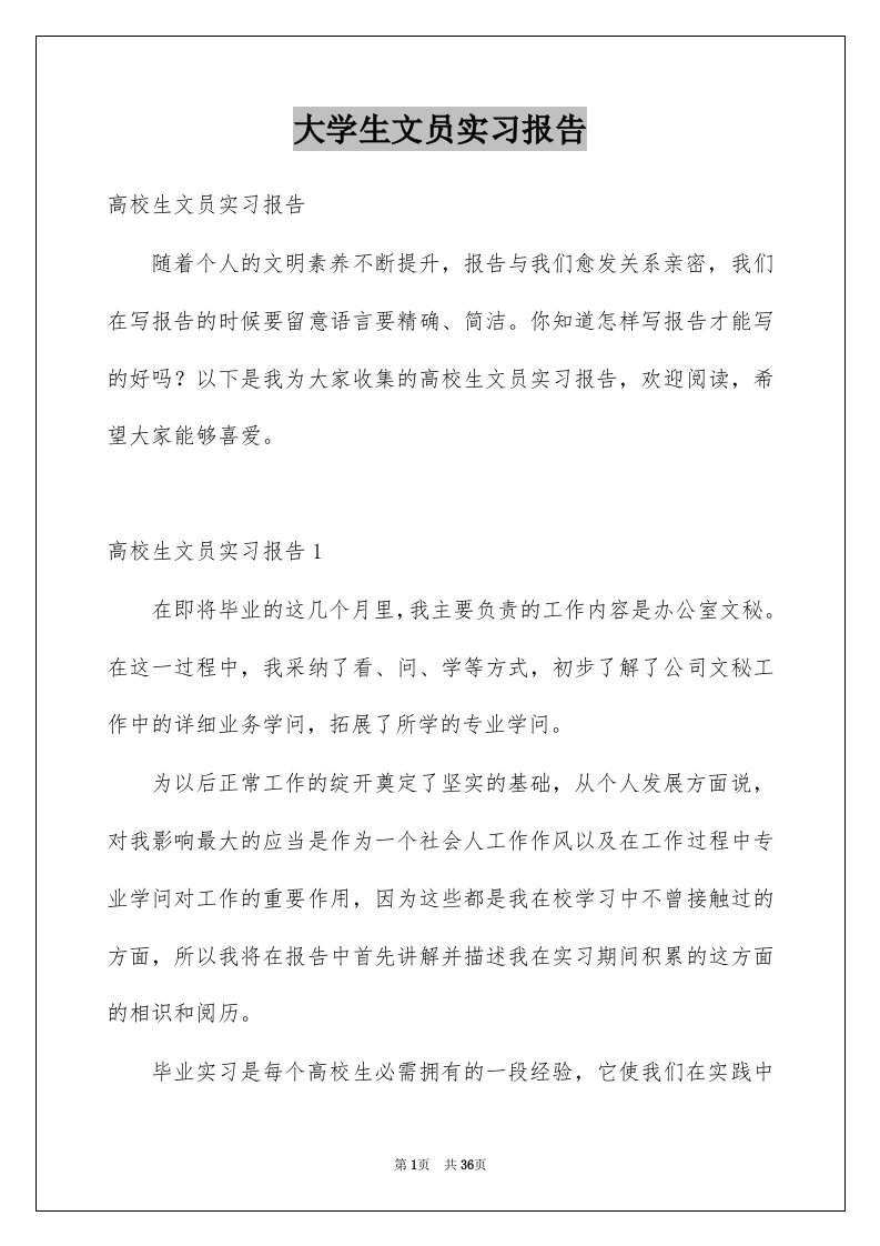 大学生文员实习报告范本0