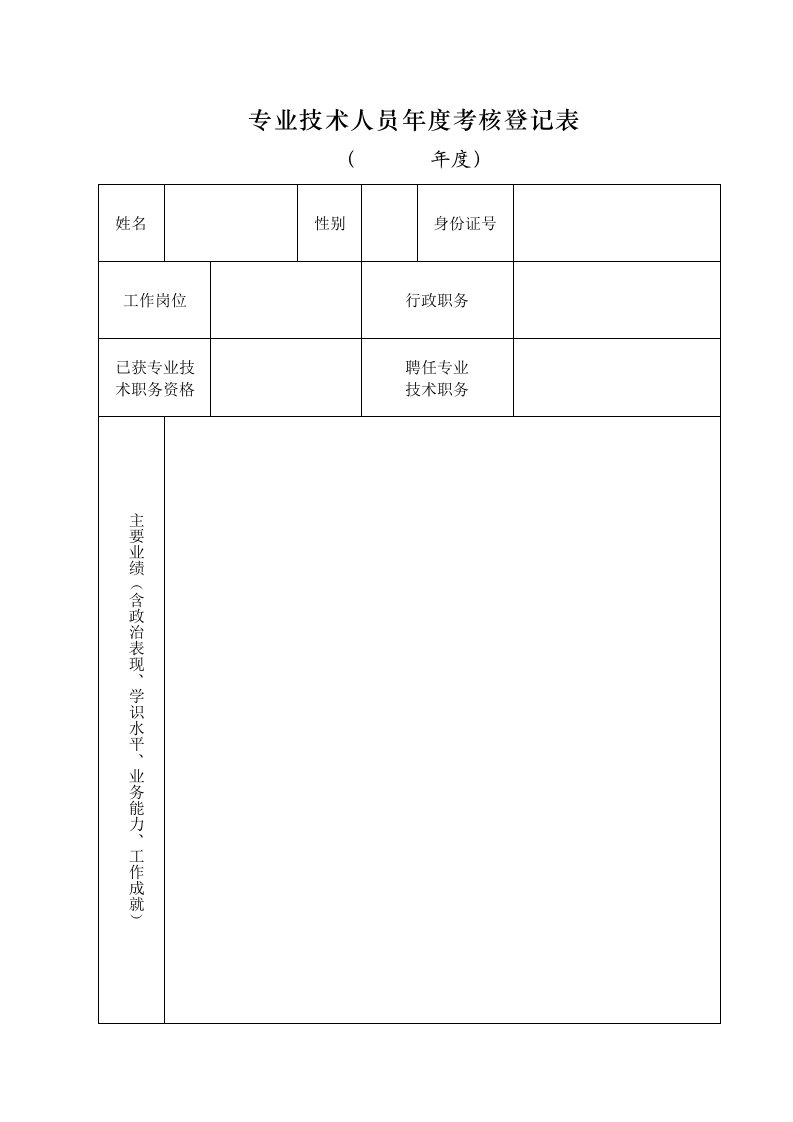 2017专业技术人员年度考核登记表资料