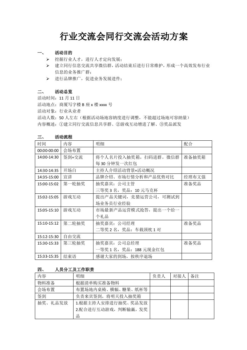 行业交流会同行交流会活动方案