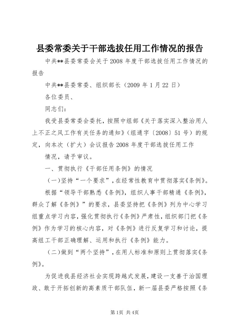 6县委常委关于干部选拔任用工作情况的报告