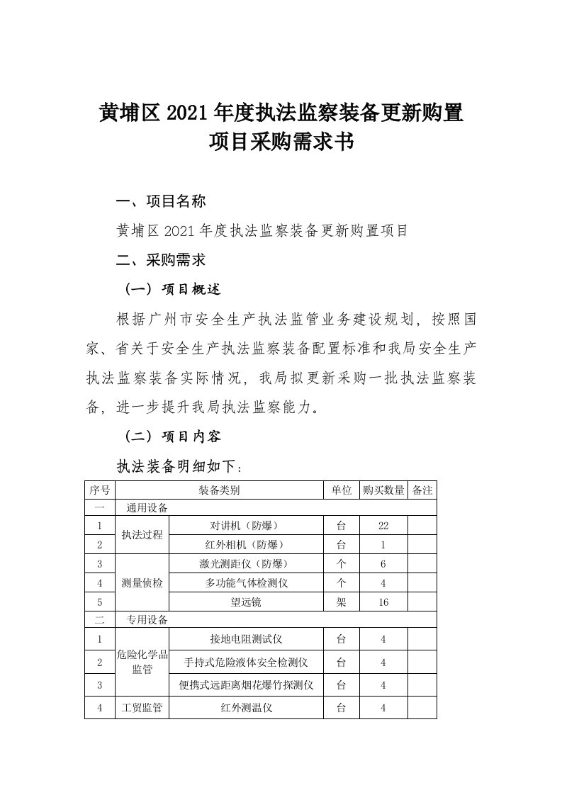 黄埔区2021年度执法监察装备更新购置